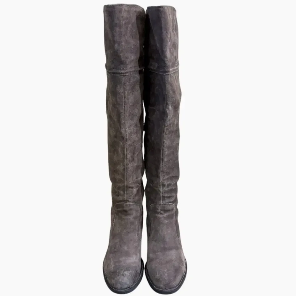 Born Taupe Suede Over the Knee Boots Women's 7.5 Side Zip/Back Tie Flannel Lined